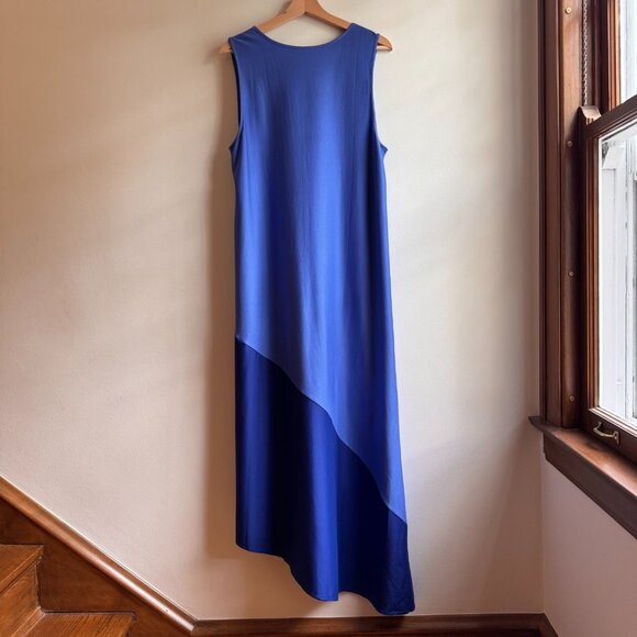 Chicos Colorblock Asymmetrical Maxi Dress Size 3 Cotton Poplin Nautical Blue - Picture 2 of 7
